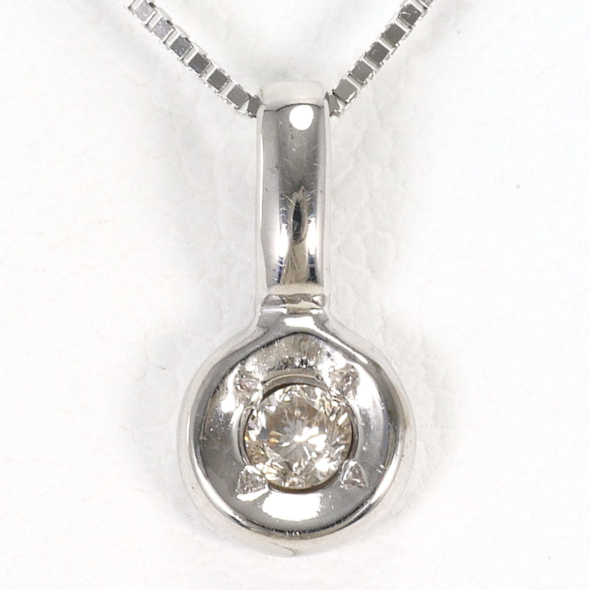 K14 14金 WG ホワイトゴールド ネックレス ダイヤモンド 0.05ct 総重量約1.3g 約40cm 中古