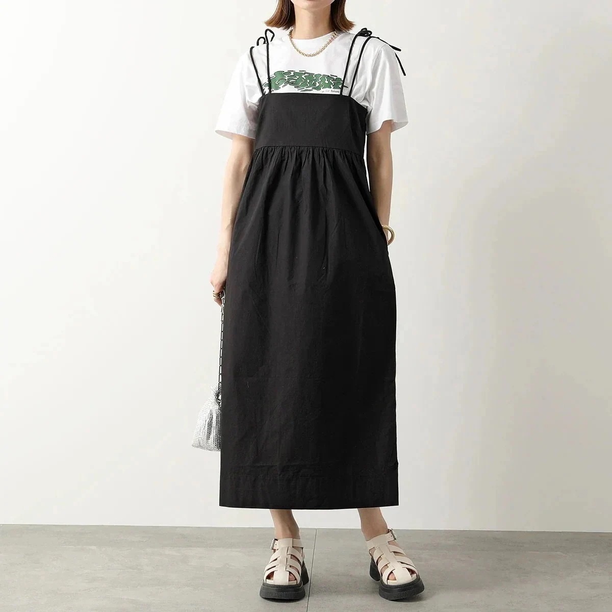 GANNI ガニー ワンピース Cotton Poplin String Midi Dress F9130 6479 レディース キャミソール ギャザー コット 15,770円