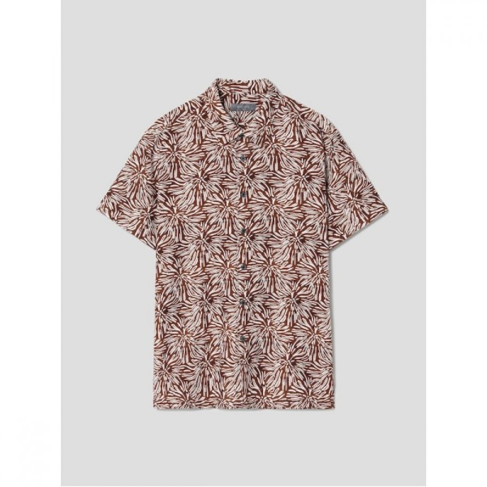 [ロガディス] ニューロパターンリネン半袖シャツ-ブラウン（RY4465P72D）
