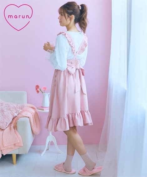 ミニ・ひざ丈/半袖 大きいサイズ エプロンワンピース marun