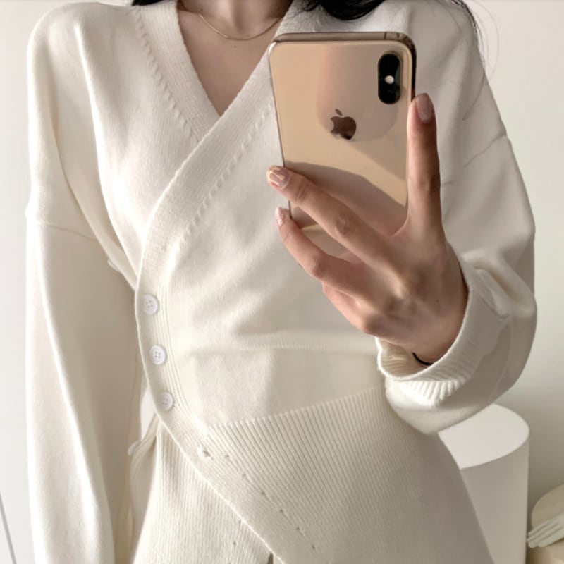 2color レディース ワンピース ミニ丈 ラップ風 デザイン フェミニン 春夏