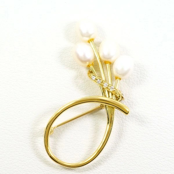 K18 18金 YG ブローチ パール(真珠) ダイヤ 0.04 ジュエリー 中古