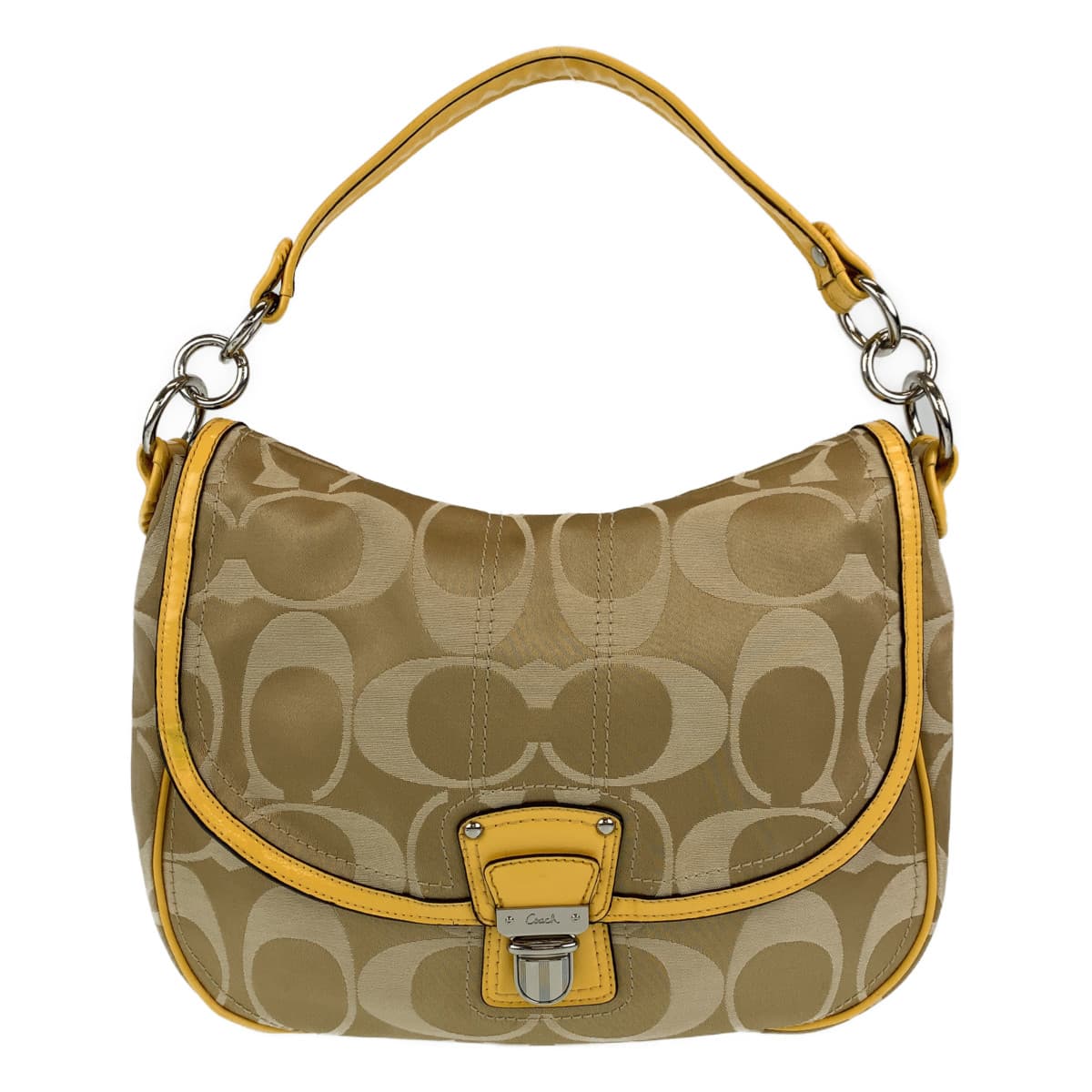 シグネチャー ブラウン ベージュ キャンバス/エナメル ホーボー ショルダーバッグ ハンドバッグ レディース 405466