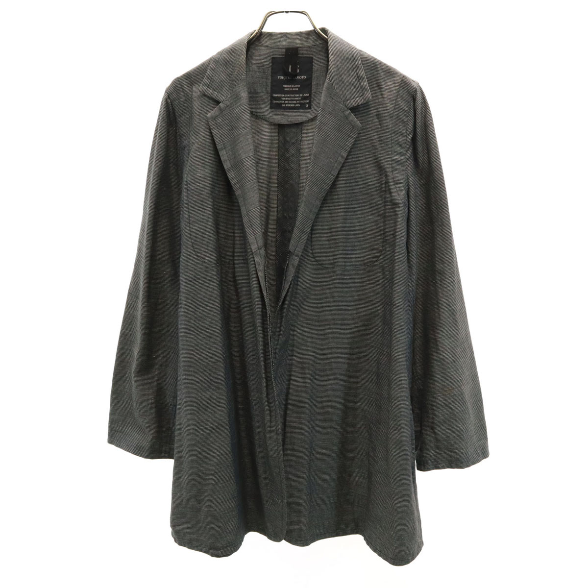 Ys ワイズ 日本製 リネンブレンド 総柄 ジャケット 3 グレー系 ヨウジヤマモト メンズ 古着