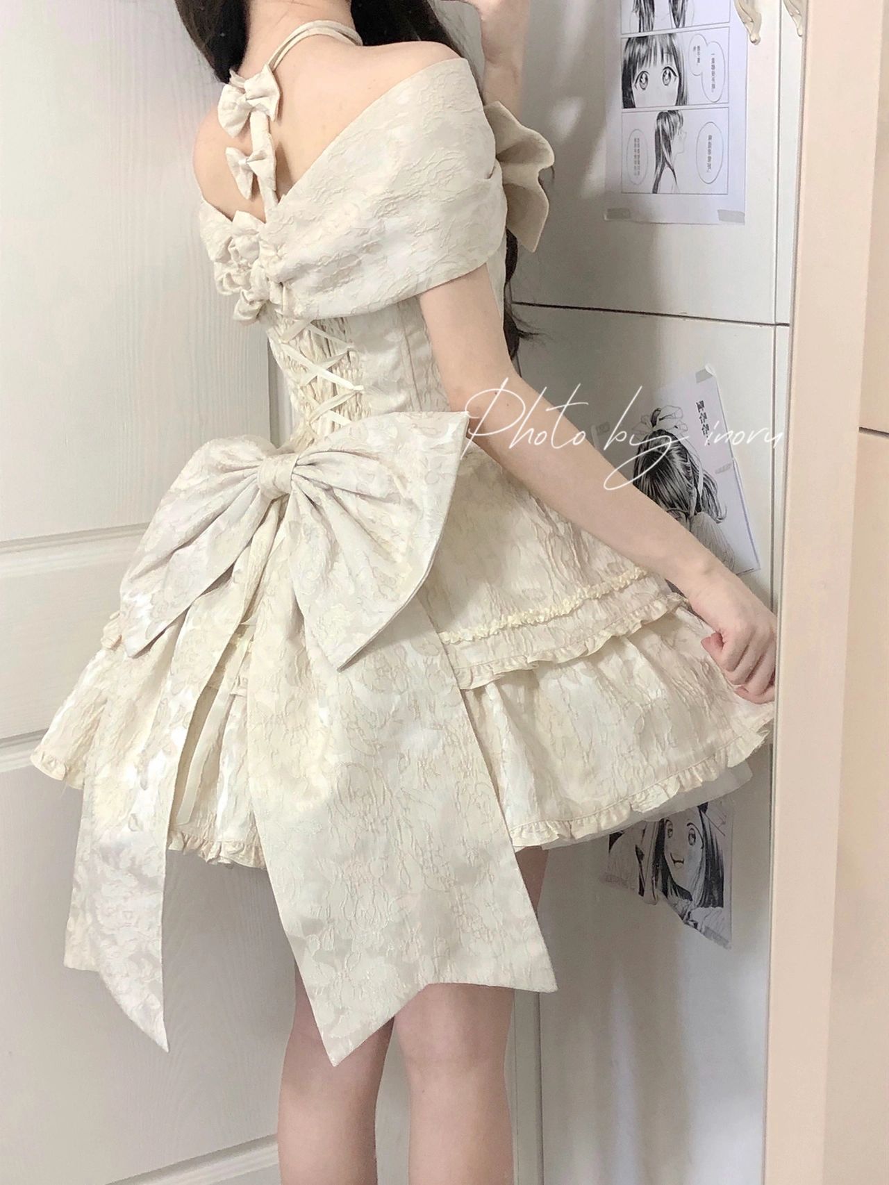 コスプレドレスロリータスカートワンピース生成カラーバックビッグリボンロリータドレスjskドレスロリータ可愛いプリンセスドレス