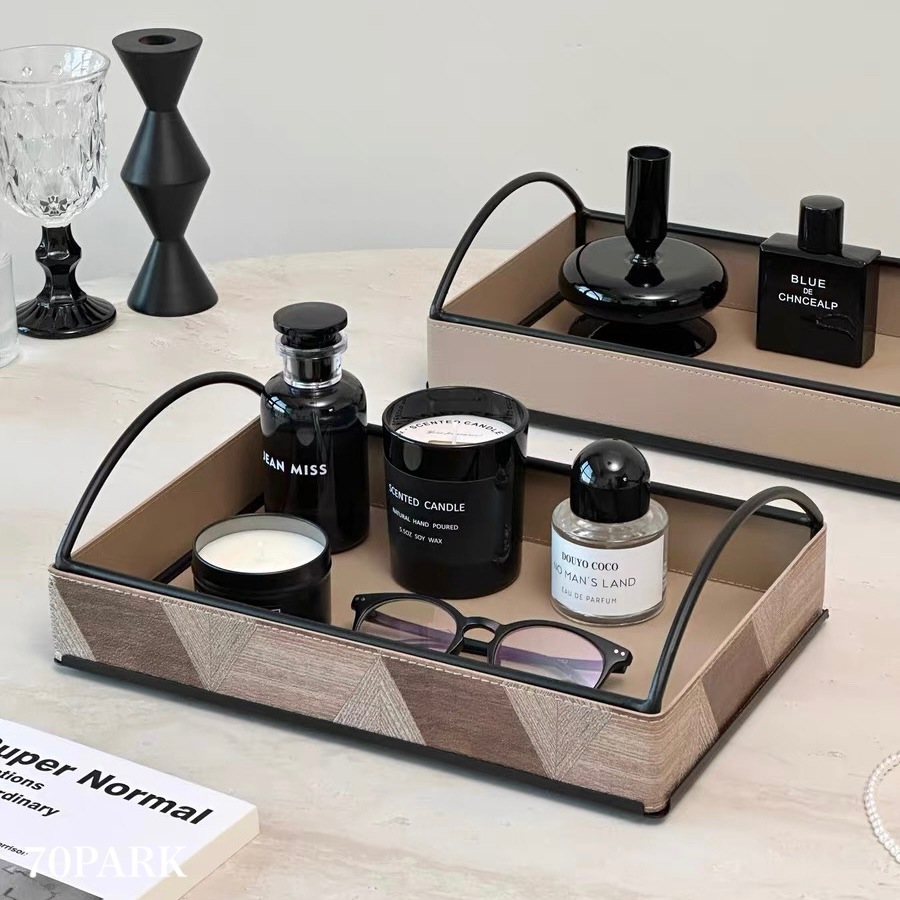 アイアン ハンドル レザー 長方形 トレイ 全3色 収納 玄関 おしゃれ 韓国インテリア 韓国雑貨 韓国っぽ インテリア雑貨 韓国