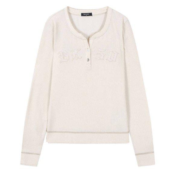 女性アップリケヘンリーネック長袖Tシャツ(B253TS500P)
