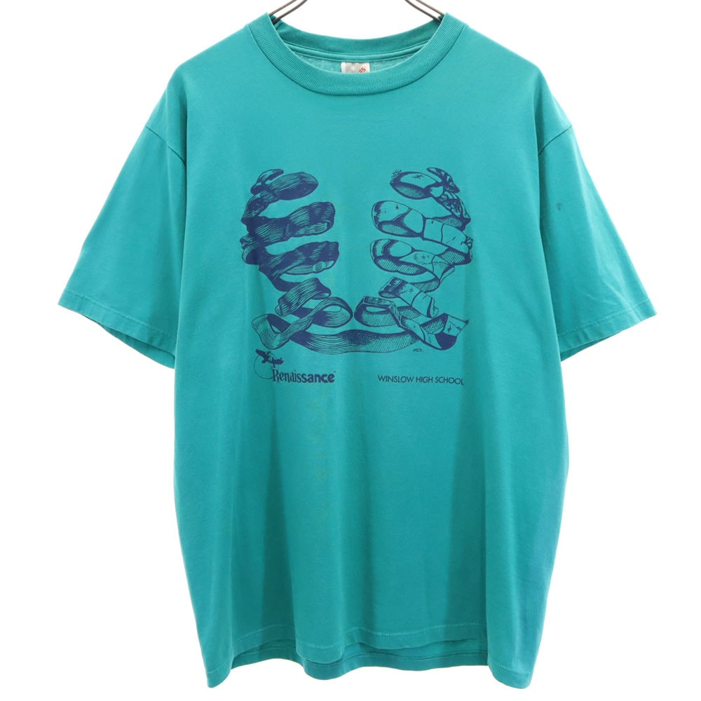 90s USA製 プリント 半袖 シングルステッチ Tシャツ L グリーン系 オールド ヴィンテージ メンズ