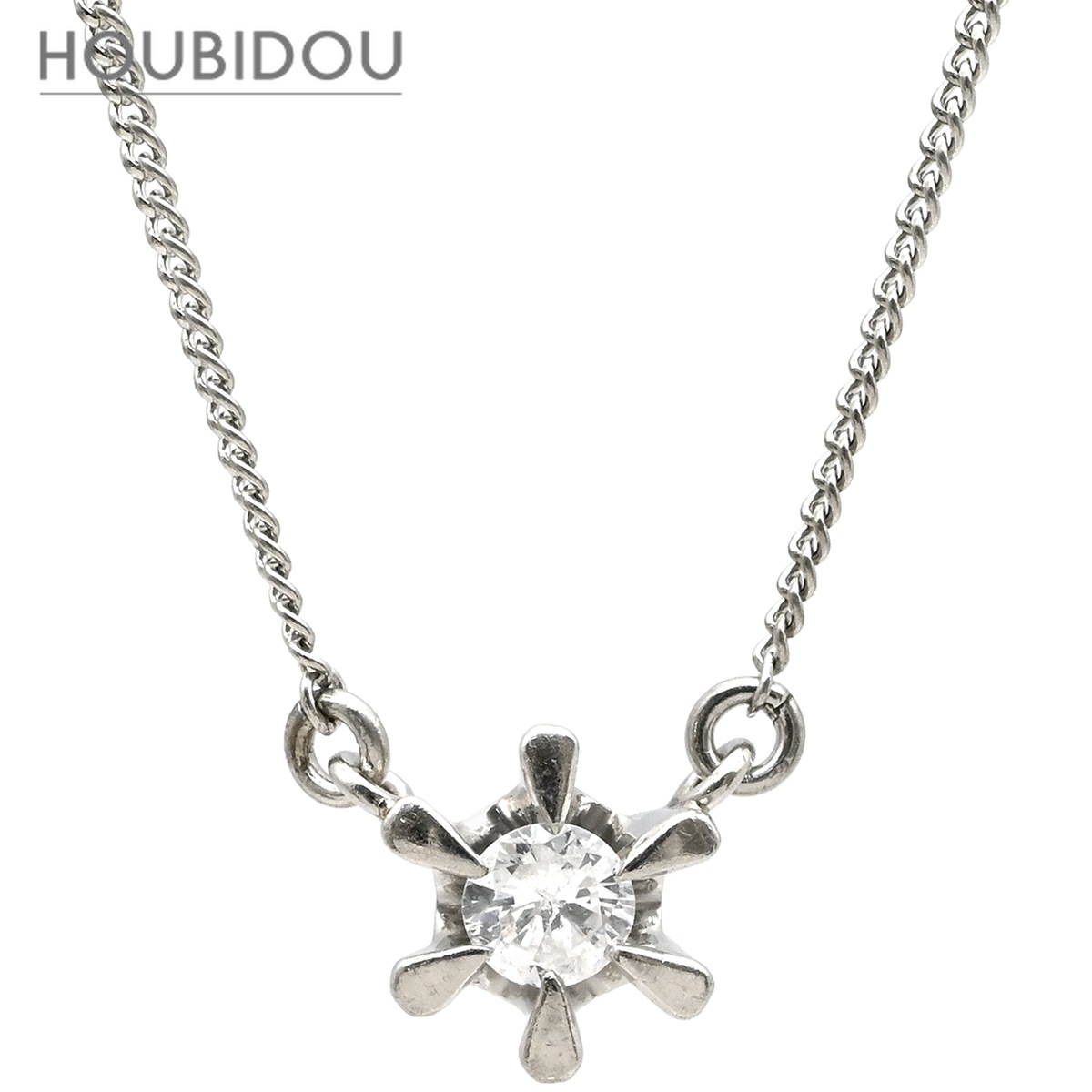 ネックレス ダイヤ ペンダント プラチナシルバー プラチナム 1P 1石 1粒 フラワーモチーフ 花 【中古】