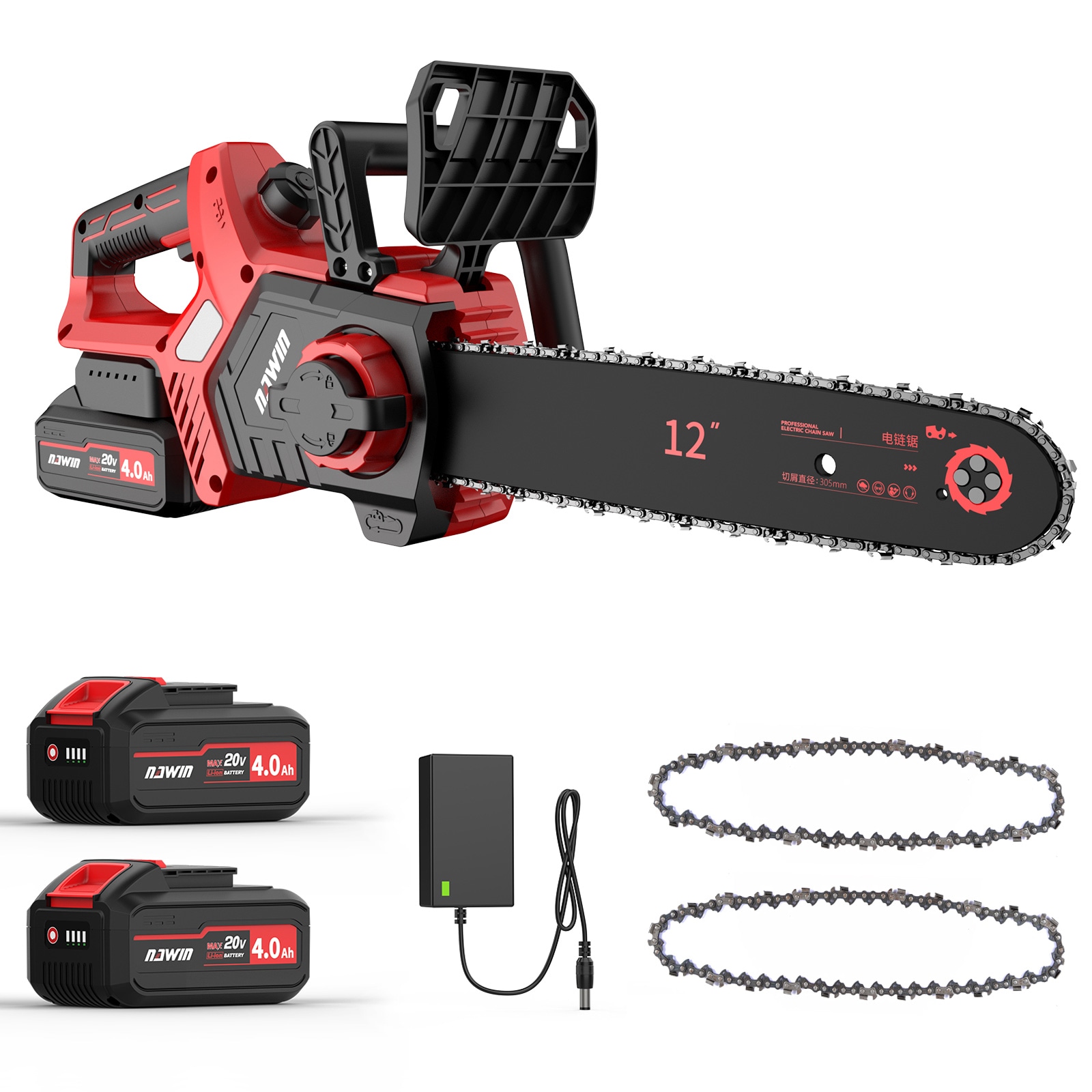 充電式チェーンソー　12インチ　4.0ahバッテリー2個　ガイドバー300mm コードレス　ブラシレスモーター　自動給油　伐採枝払い枝打ち薪作り庭木の剪定 取扱説明書 11,381円