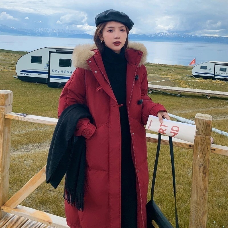 レッド 膝上ダウンジャケット レディース ミドル丈 2025冬 ルーズ中綿ジャケット レディース コート