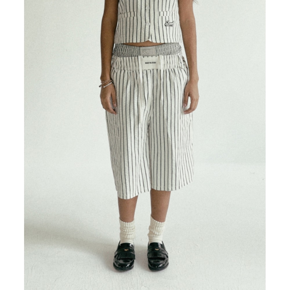 バッドブラッド AJ イージーバミューダパンツ-ホワイト/ストライプ