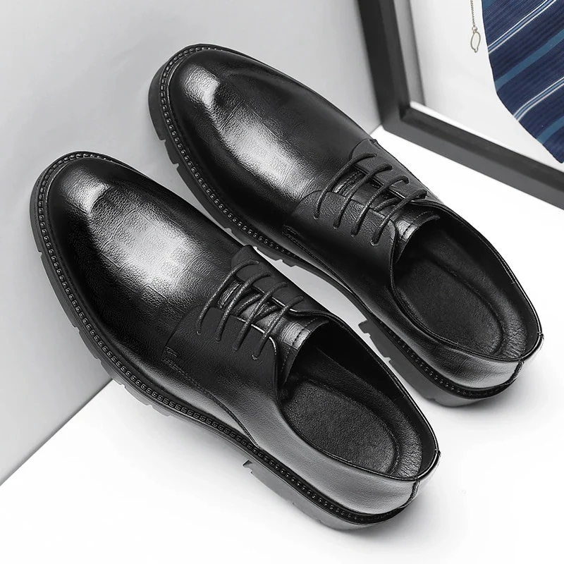 【急速出荷!】厚底メンズレザーシューズローカットビジネスフォーマルウェアレースアップ高さ10CMアップ新郎のウェディングシューズスーツシューズ