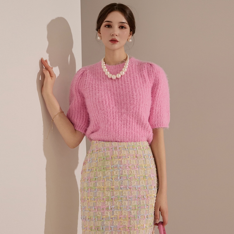 E3135 半袖 クロップ ニット