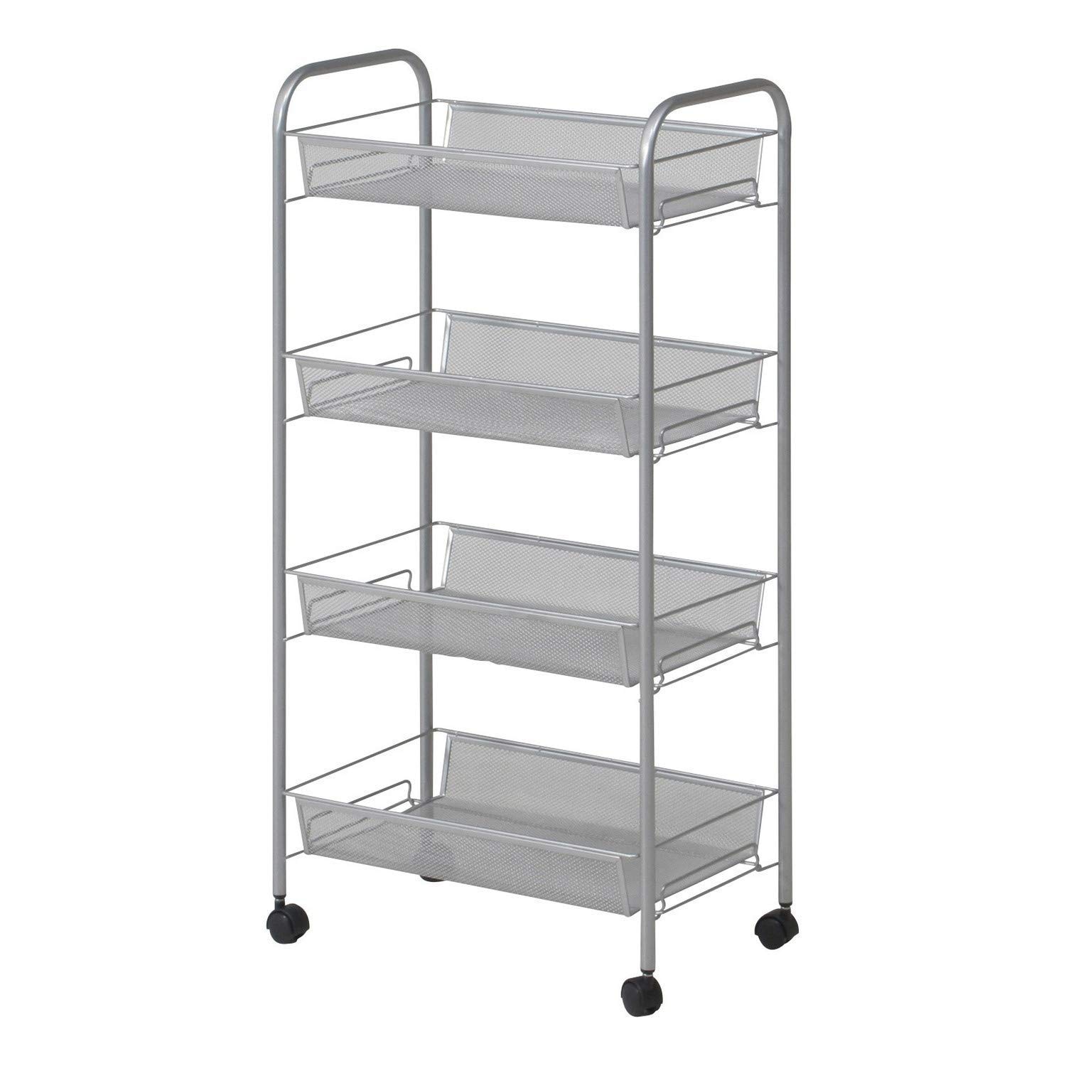 不二貿易 キッチンワゴン 4段 シルバー メッシュ キャスター付き トローリー 69293