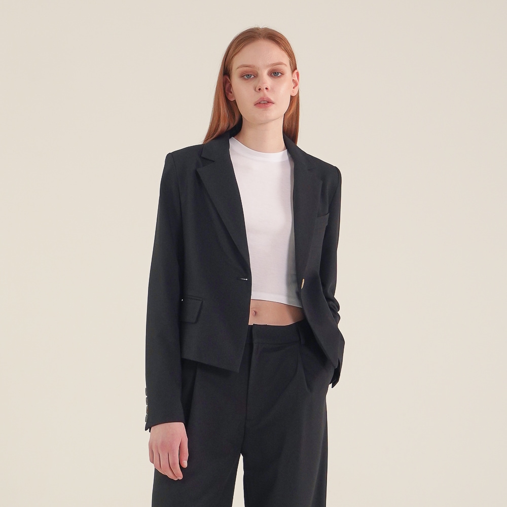 ACUD シングルボタン クロップド ブレザー_ブラック
