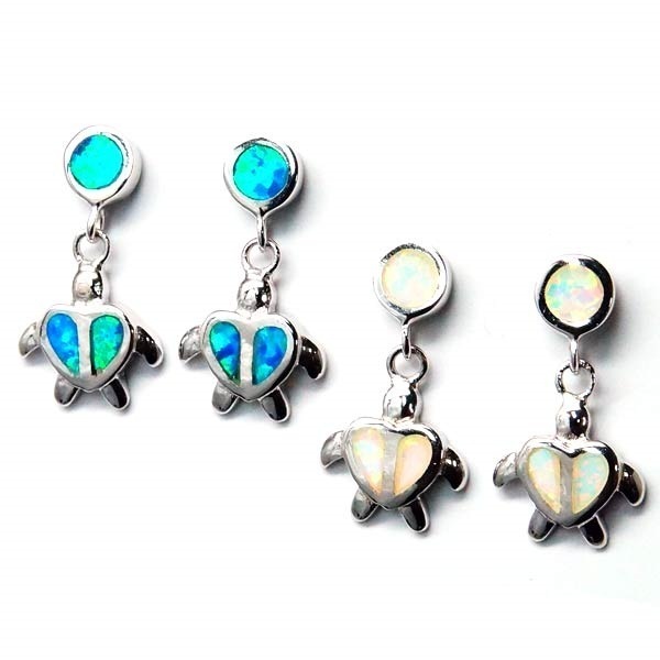 ハワイアンジュエリー スタッドピアス ホヌ 海ガメ オパール 甲羅 ハート レディース シルバー925 ブルー/ホワイト