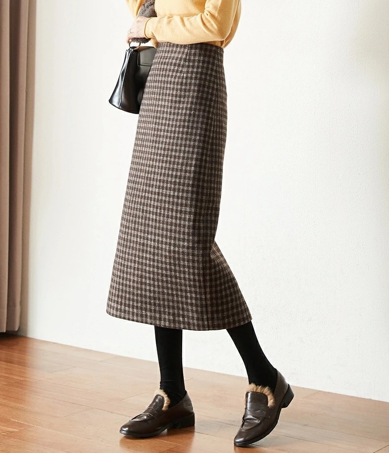 【SNS大人気】タイトスカート ラシャスカート 千鳥 着回し ロング丈 　レディース スカート ハイウエスト 通勤 オフィス ビジネス 就活 大きいサイズ普段着 厚手 秋物 冬物　千鳥格