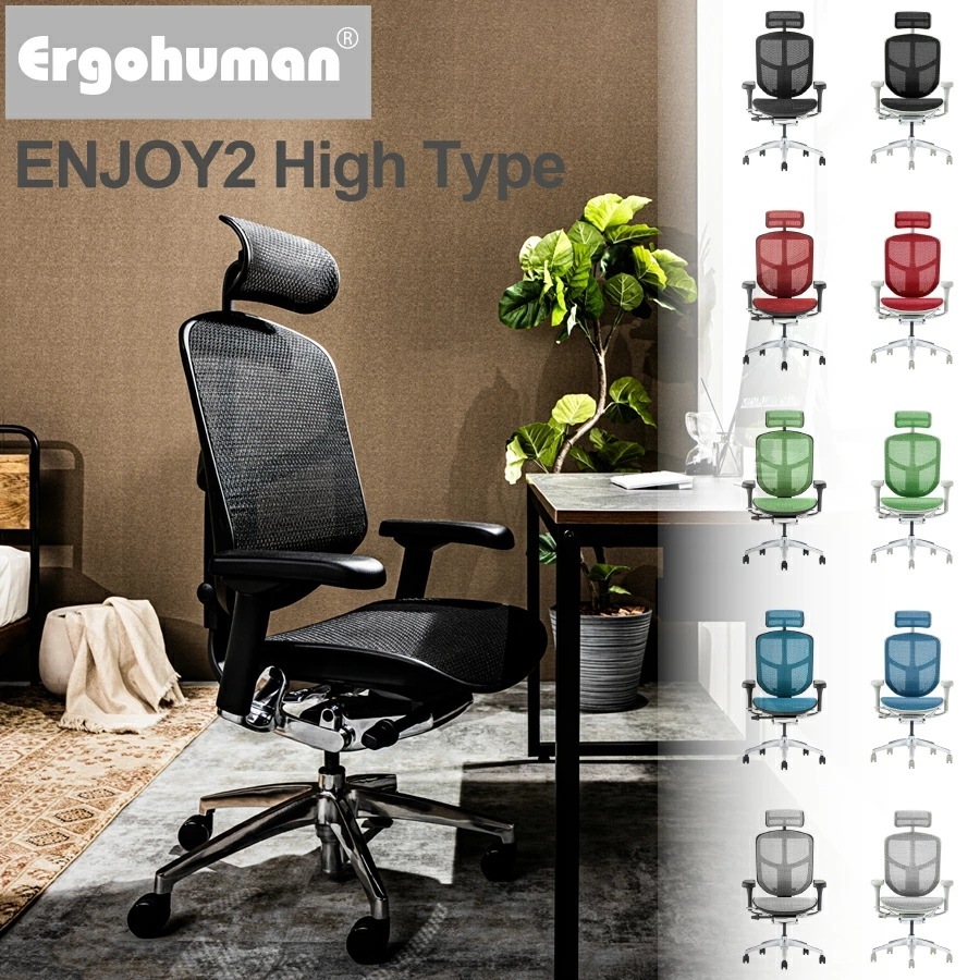 【5年保証】公式販売店 エルゴヒューマン2(ergohuman2) オフィスチェア ヘッドレスト付き エンジョイ ハイタイプ ブラック:EJ2-HAM-BF グレー:EJ2-HAM-GF