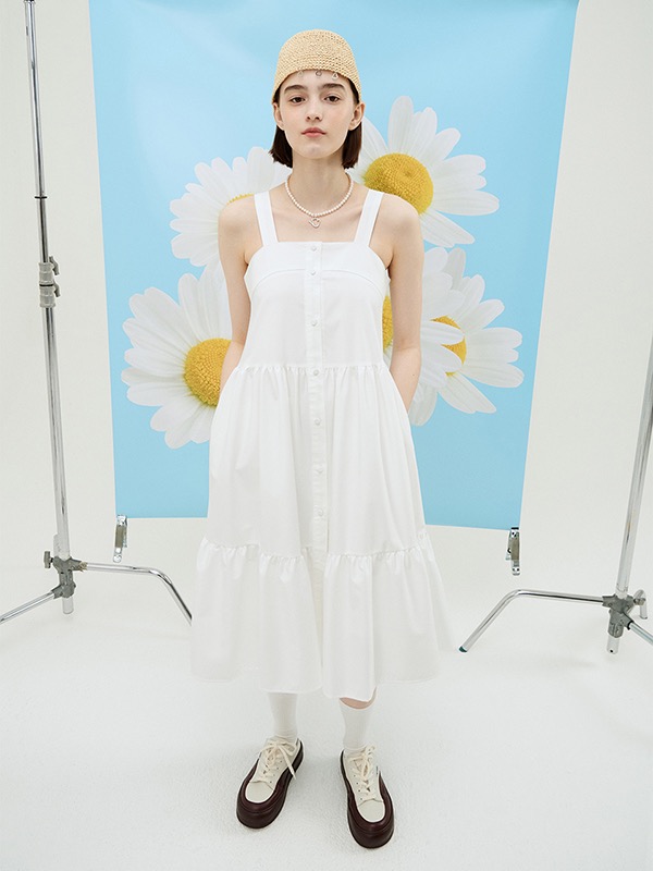 【メール便無料】 TIERED 22 Summer BUSTIER DRESS WHITE 袖なしロング・マキシ丈ワンピ