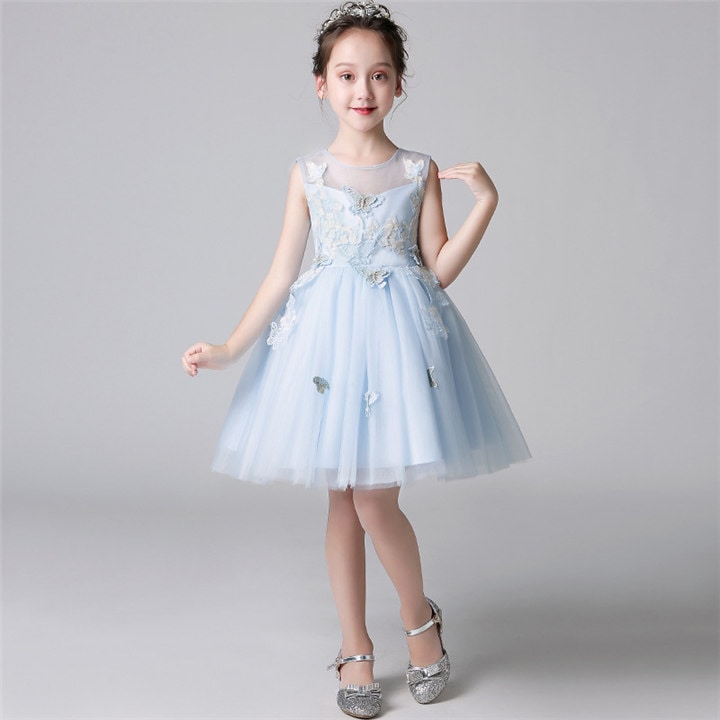 ブルー/ピンク　ミニドレス　子供ドレス　花柄　フォーマル　ワンピース　キッズ服 子供服 女の子 ワンピース 子ども　発表会　七五三　演出舞台　結婚式　卒業園　入園式 ピアノ　100-160CM 5,061円