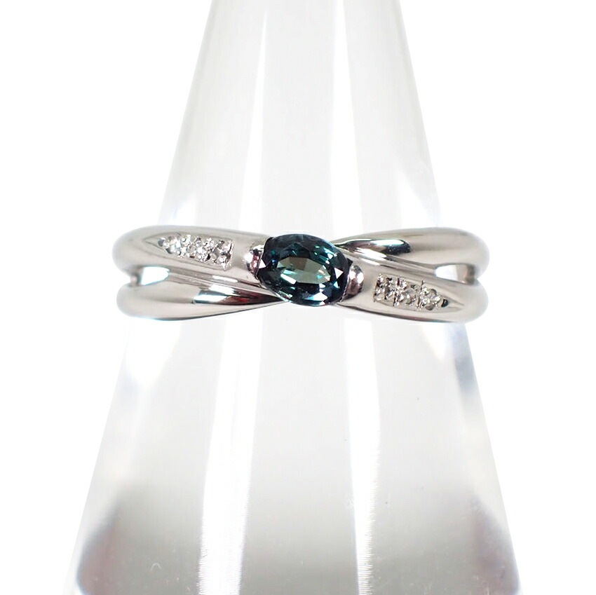 【中古】Pt900 アレキサンドライト/ダイヤ リング 9号[g375-55］