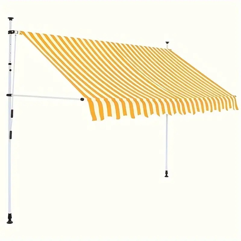 黄色と白のストライプ ドリル不要 窓用シェルフ バルコニー日除け手動調整可能な角度