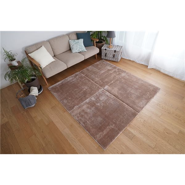 トシシミズ 洗えるマイクロ2層ウレタンパズルラグマット 約幅95x長さ95cm ミルクティー PZ-305