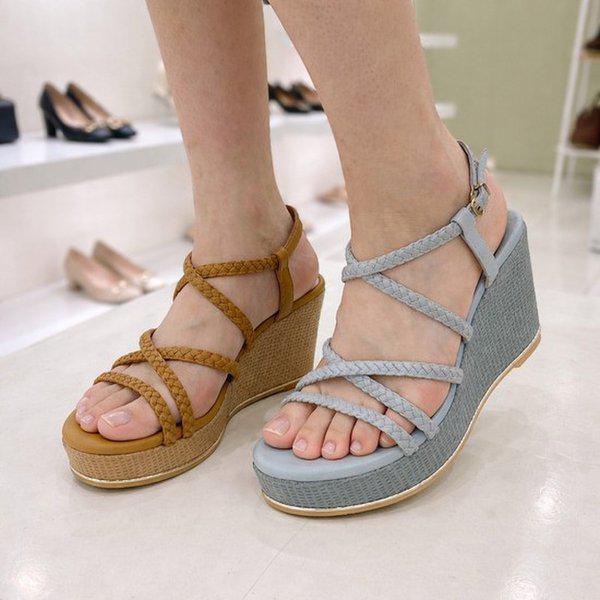 女性用 トングストラップ ウェッジヒール サンダル PFEMDS673675CABL HFPS2A GN_GN