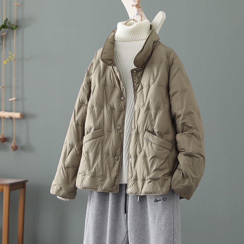 90 ホワイトダックダウン工場直販冬新作軽量ラミネートダウンジャケットレディースショートスリムコート