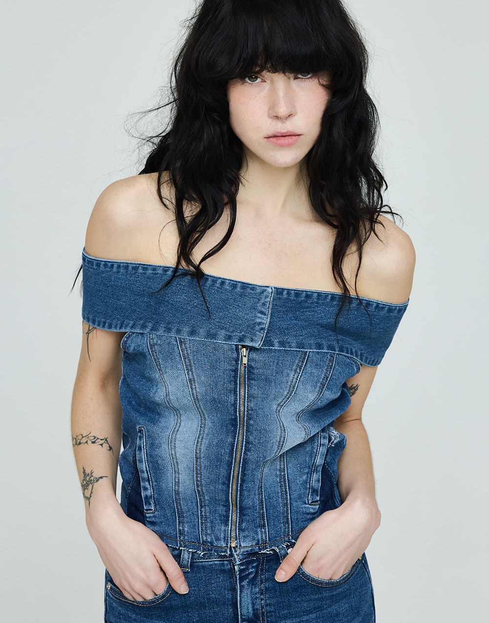 DENIM OFF-SHOULDER - BLUE