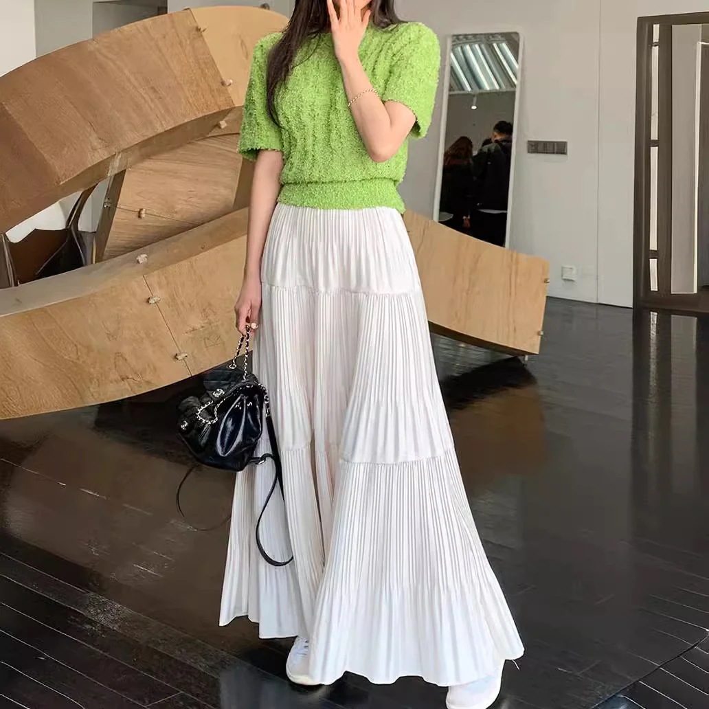 2025 日系 新作 おしゃれ カジュアル 百掛け スカート ハイウエスト 無地 プリーツスカート ロングスカート マキシスカート