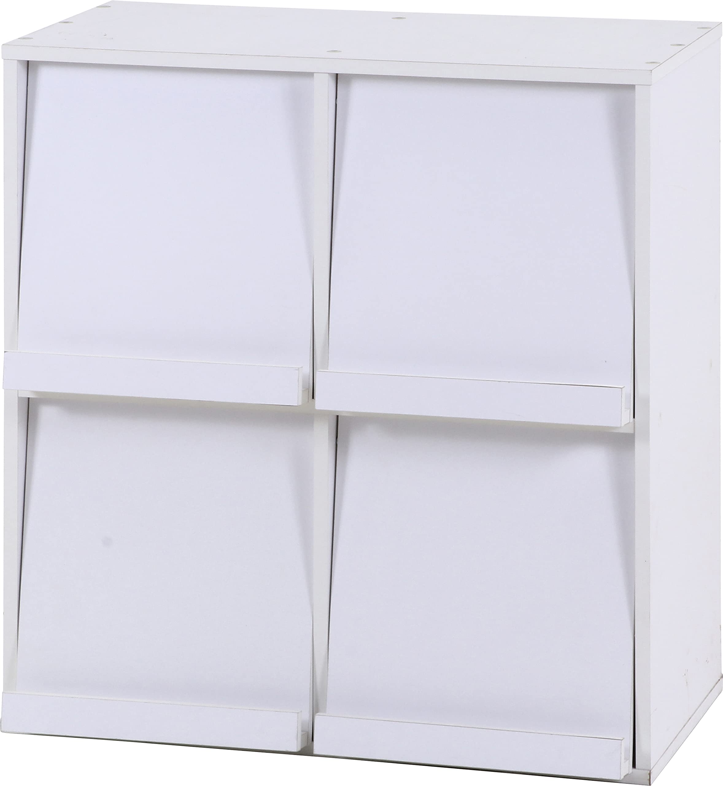 不二貿易 ディスプレイラック 本棚 幅80×奥行46.5×高さ85cm ホワイト 4マス フラップ扉 サイドボード マガジンラック 86034