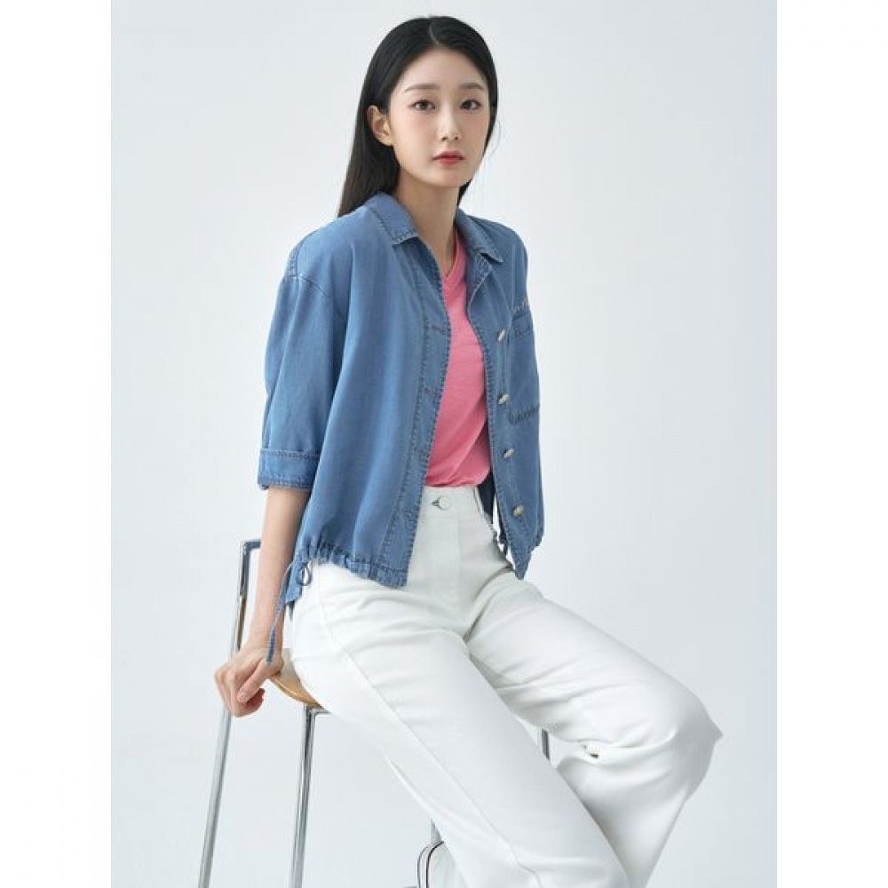 [Jisen] デニムオープンカラーアウターショートブラウス LCWSO328_BL