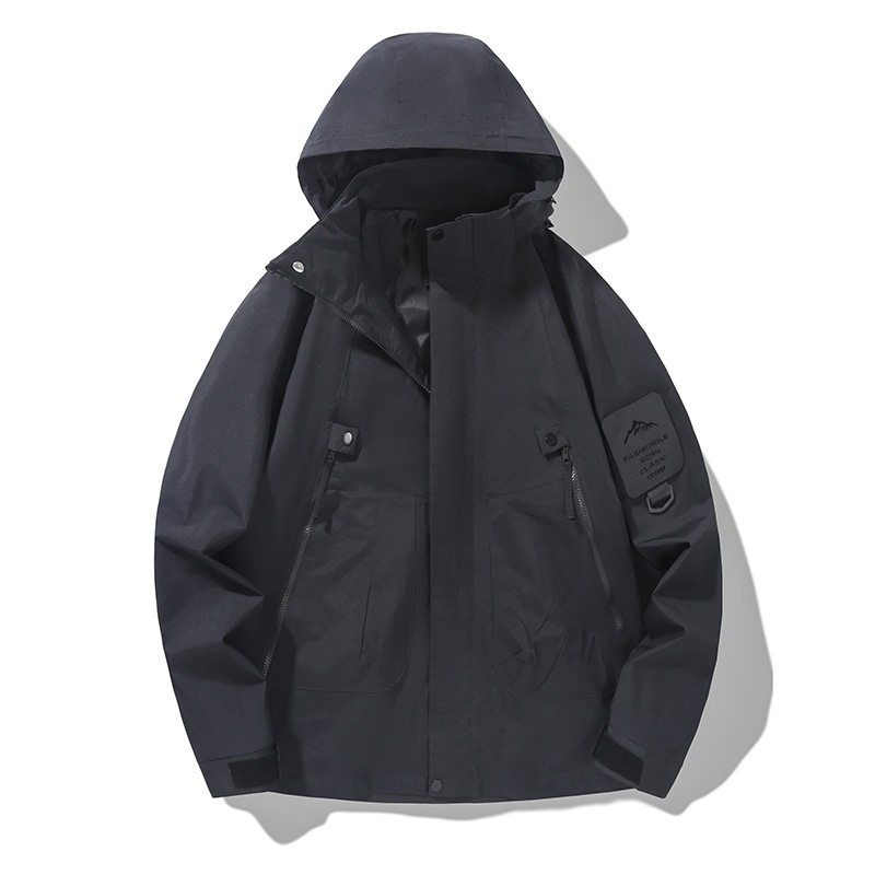in 1 の春の新作メンズマウンテンスタイルフード付きワークジャケット男性と女性用の防風アウトドア登山服