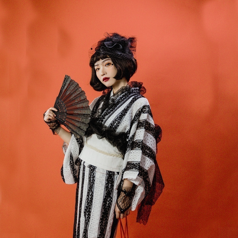 （無料輸送）和服女性改良ゴシック風レース小紋和服大正ロマン風和服 16,776円