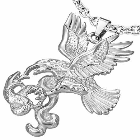 スネイクイーグルステンレスペンダントトップ 鷲と蛇の戦い 首飾り アクセサリー ヘビ 鷹 ワシ タカ 鳥 スネーク ネックレス パーツ 男性 女性 プレゼント かっこいい stt00-00-0517