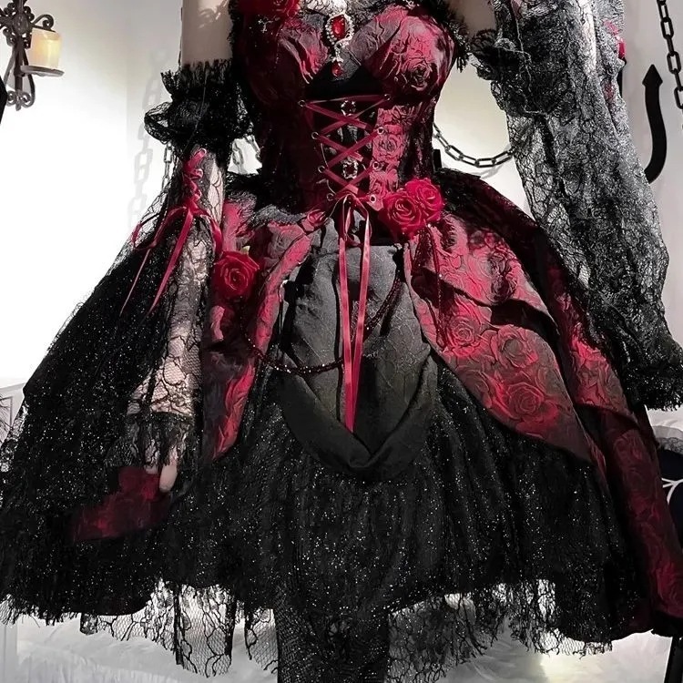 jsk ロリータ ダークゴシック風 ワンピース ゴシック風スカート ハロウィン 仮装