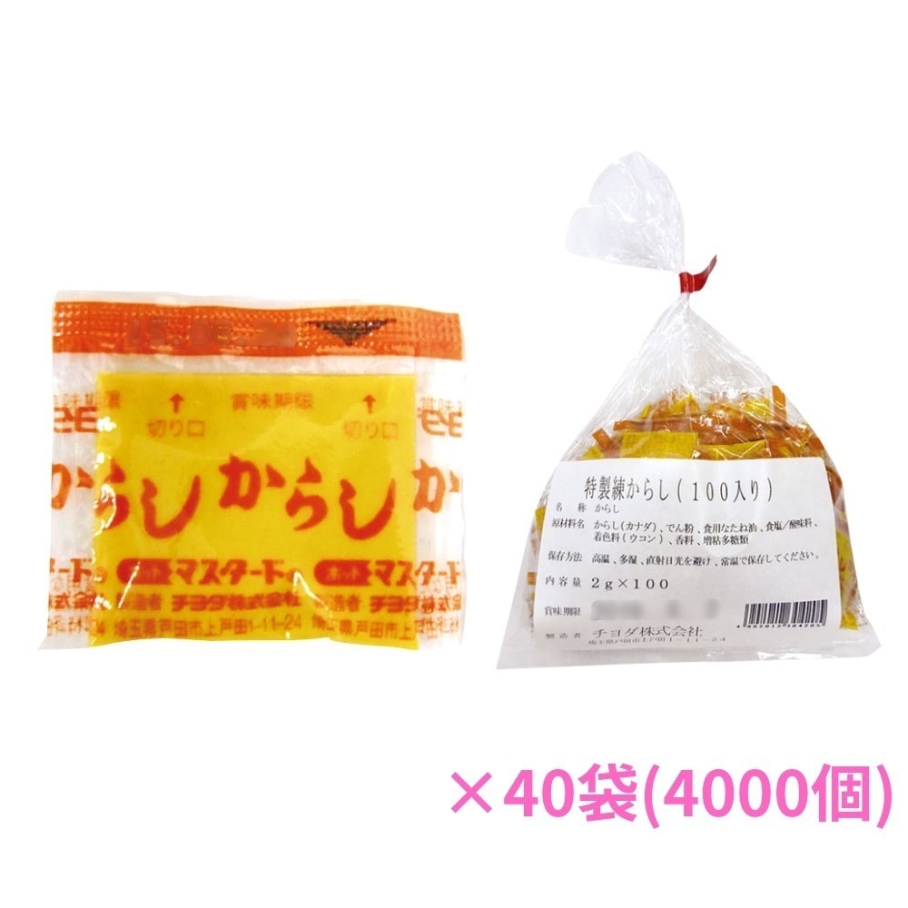 小分け調味料　特製練からし　小パック　2g　100個×40袋（4000個）【専用倉庫直送・代引き不可・時間指定不可・沖縄北海道離島不可】
