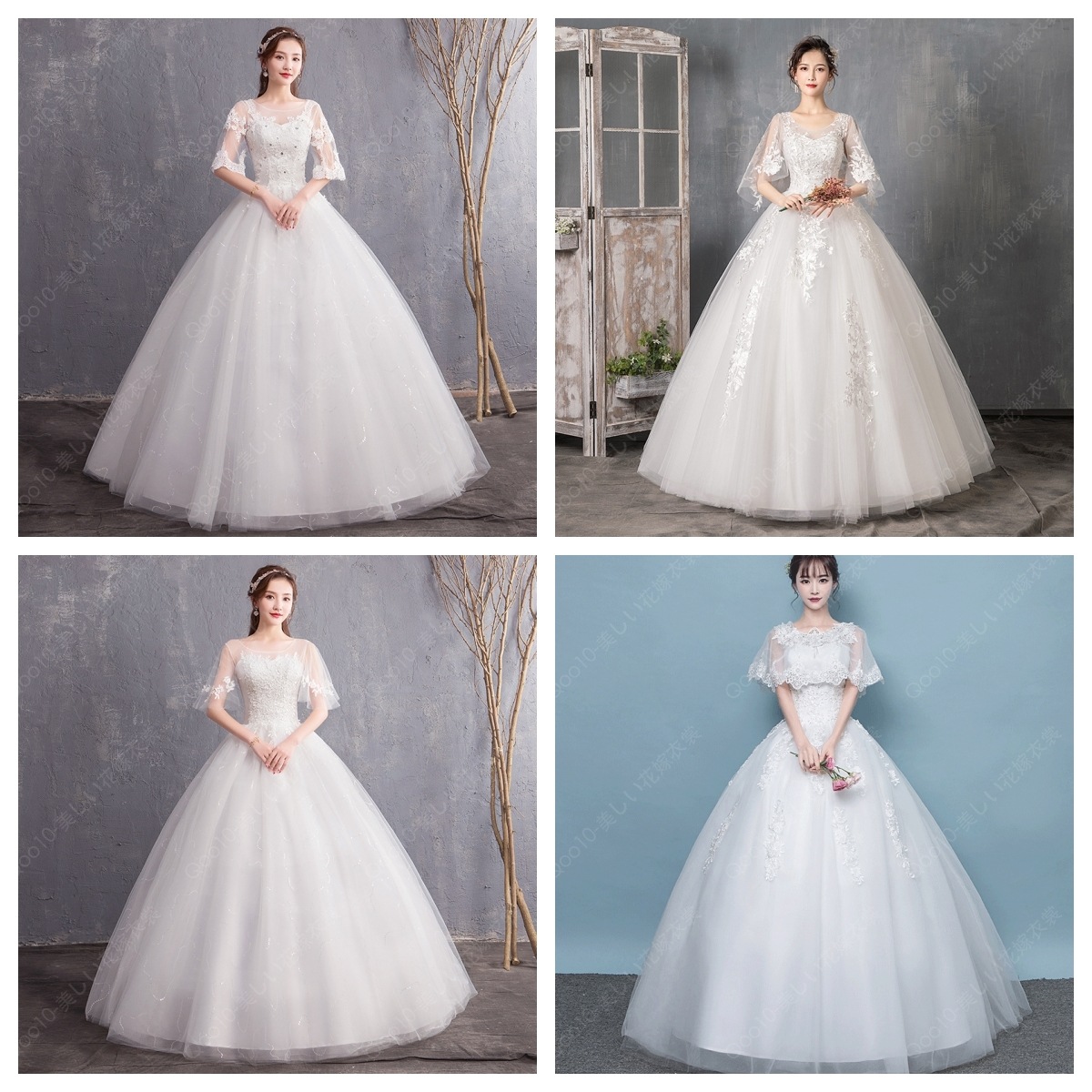 【品質改良型&新色追加】ウエディングドレス 長袖 白 二次会 結婚式ドレス パーティードレス 安い エンパイア フォトウエ-67