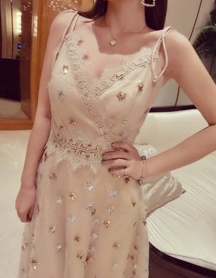 ハイウエスト 星柄ワンピース レディース Vネック キャミソールワンピース ワンピース メッシュ ロング丈