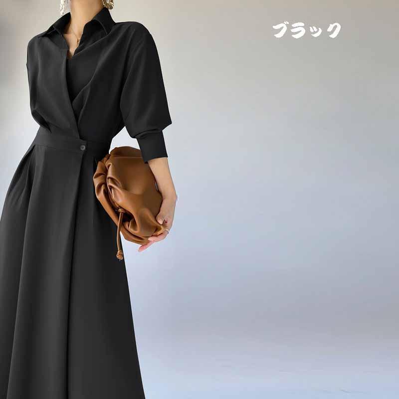 ワンピースウエスト絞りレディース 40代ロングワンピースきれいめ Aラインワンピースハイウエスト着痩せ卒業式 入学式 秋 春 女子会 通勤 OL