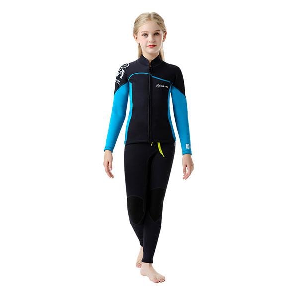 子供用 キッズ ウェットスーツ ダイビングスーツ 上下セット 長袖 水着 女の子 男の子 ジュニア サーフィン 水遊び 水泳 プール