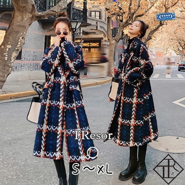 【即納】アウター 大きい サイズコート アウター レディース 冬 ツイード チェック柄 ロング コート フォーマル ロング 新作 人気 ウール 混 チェスター コートマルチ カラー Aライン 大判チ