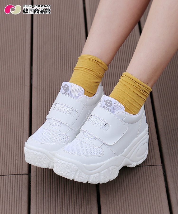 【GODORISHOES】【RAINA】【韓国産】身長アップ ベルクロ 7cm台 ロートップ 厚底スニーカー [2カラー]