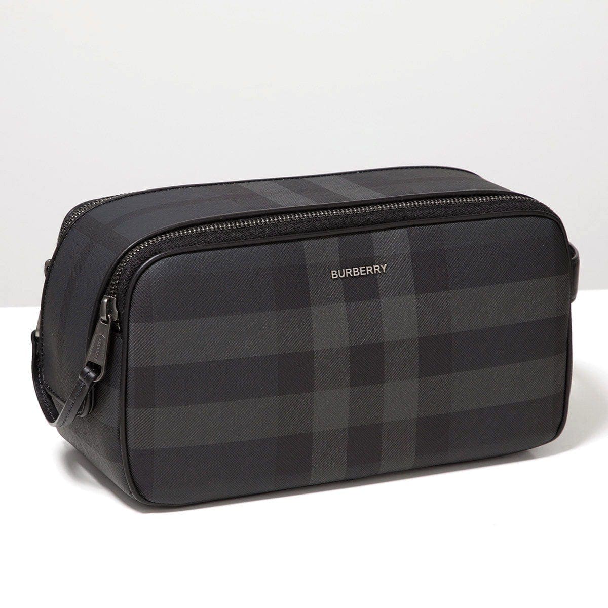 BURBERRY バーバリー セカンドバッグ DOUBLE ZIP WASHBAG 8071854 メンズ チェック トラベルポーチ ハンドル付き ロゴメタル