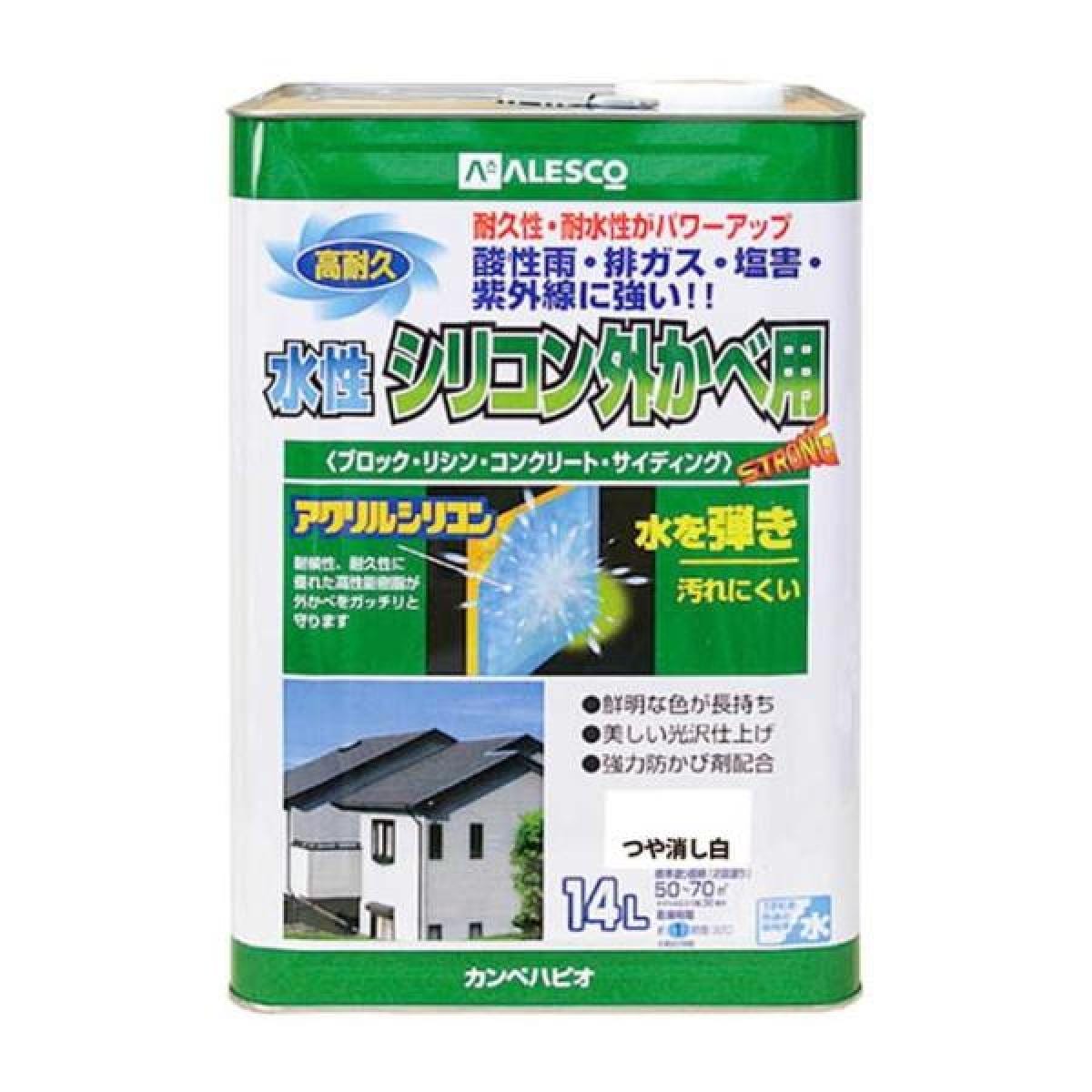 カンペハピオ 水性シリコン外かべ用 つや消し白 14L