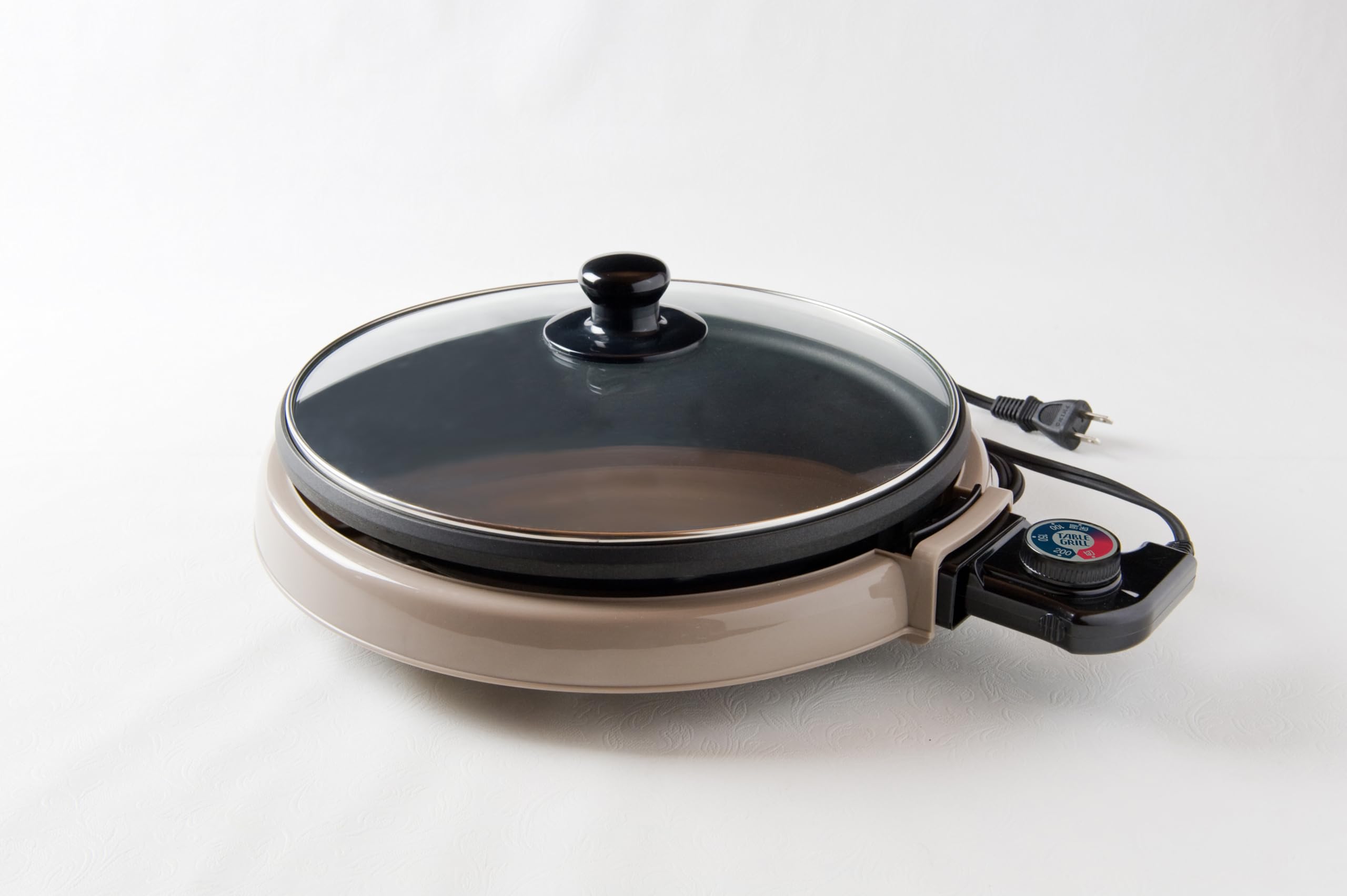 丸山技研 電気 ホットプレート 28cm ガラス蓋 丸形 1200W ダイヤル温調式 ライトブラウン AZ-3916