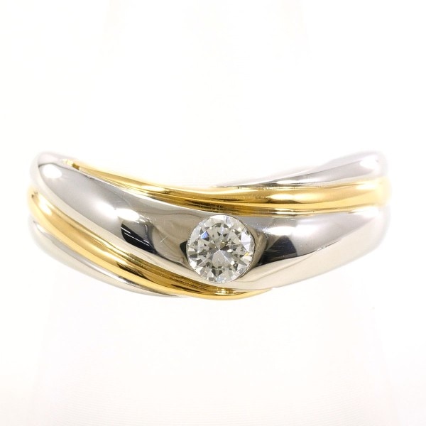 PT900 プラチナ K18YG リング 指輪 15号 ダイヤ 0.21 鑑定書 ジュエリー 中古 63,360円