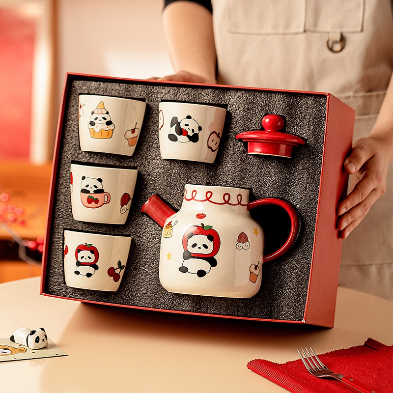 パンダ型ティーポットセットカップ女性への新築祝い結婚祝いティーセット